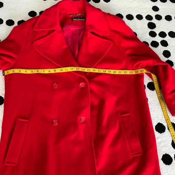 Vintage 90s Red Wool Cashmere Long Overcoat Double Breasted Belted Trench Coat - Picture 12 of 16